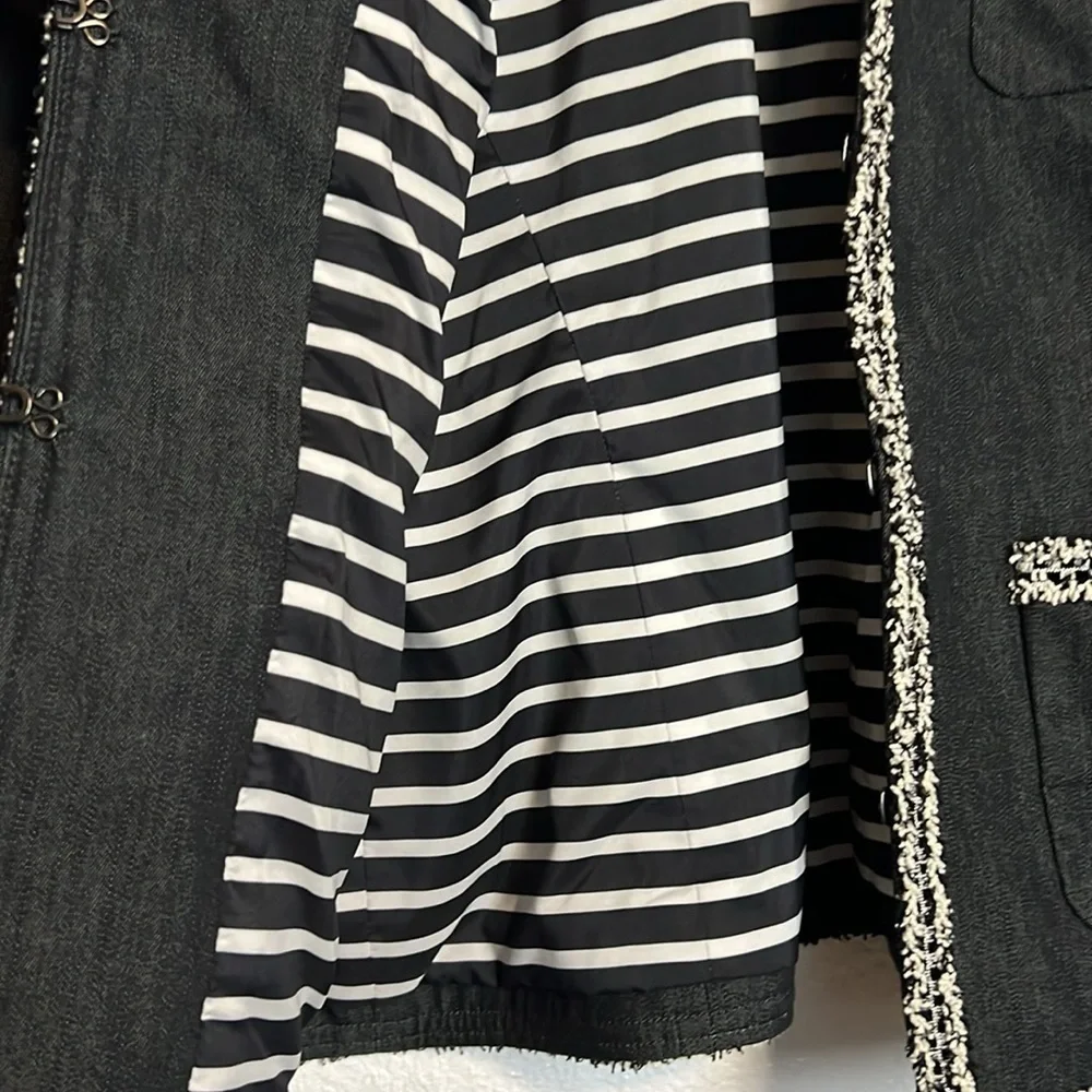 Talbots Lady Jacket Black Chambray Tweed Fringe 8P